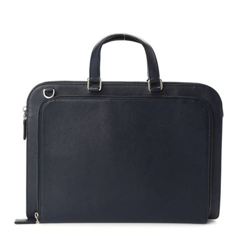 PRADA Saffiano Cuir Travel Front Zip Pocket Briefcase Baltico 